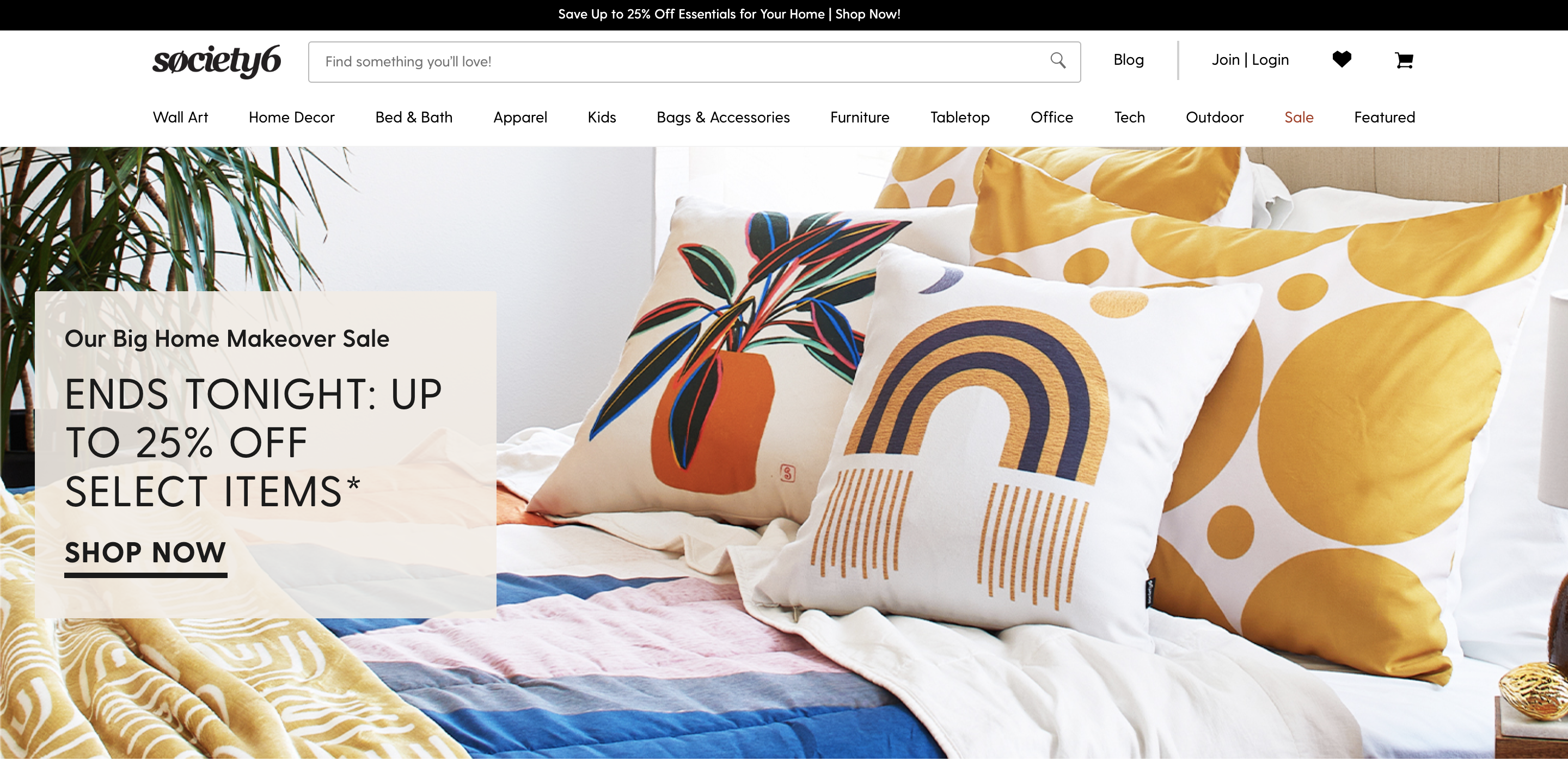 Screenshot image of Society 6 sticky bar example